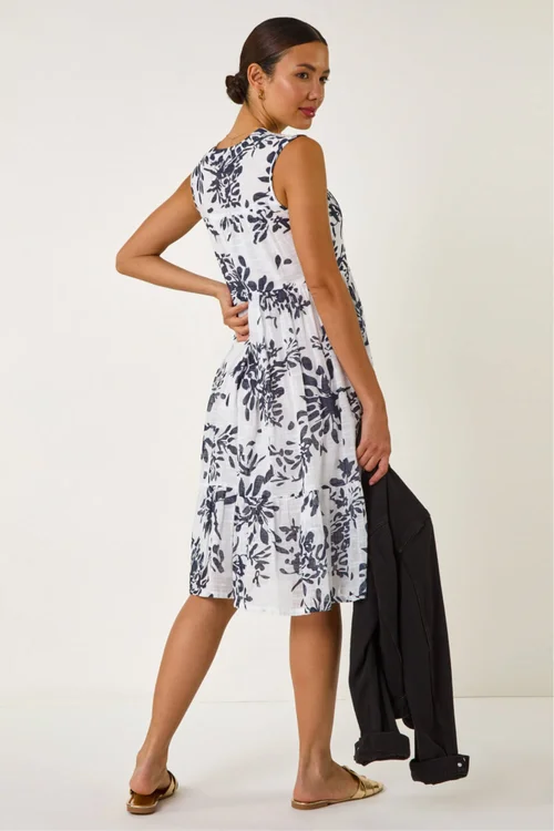 Roman Navy Floral Print Lace Detail Smock Dress - 14 Image 3