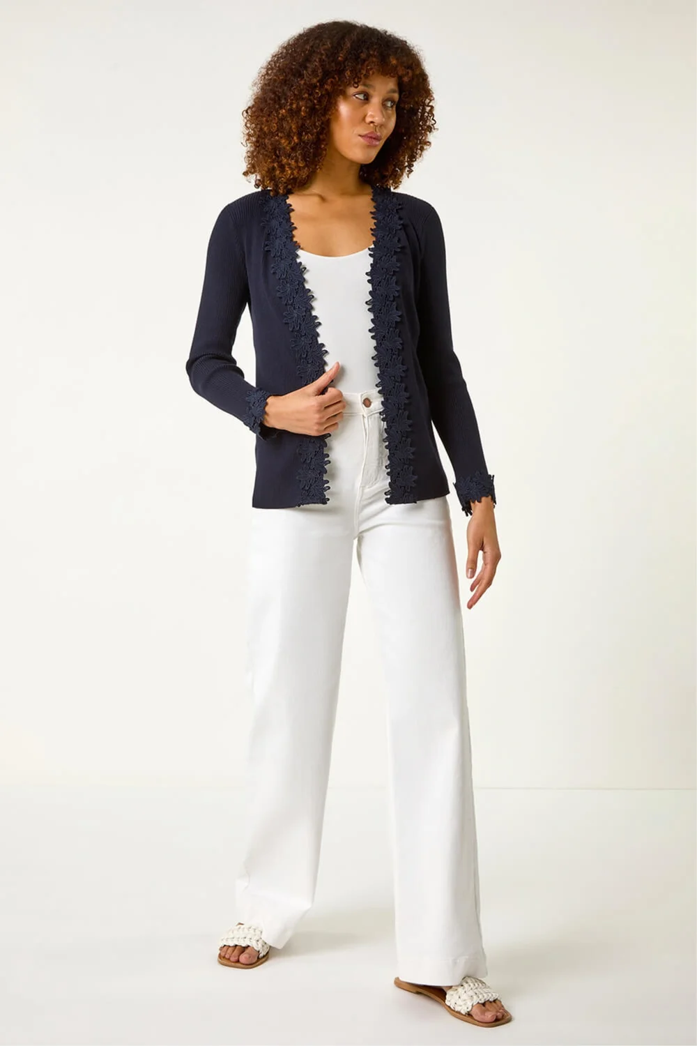 Roman Navy Lace Trim Knit Cardigan - 20 Image 3