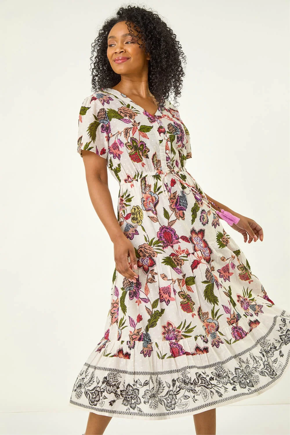 Roman Ivory Petite Floral Dobby Print Midi Dress - 18 Image 1
