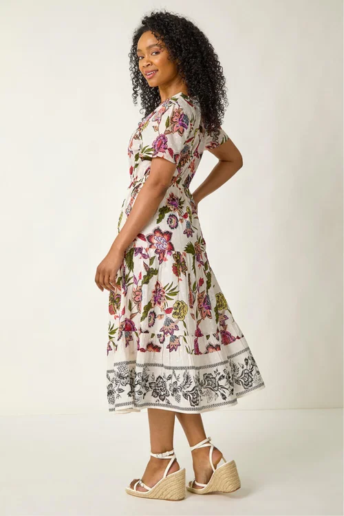 Roman Ivory Petite Floral Dobby Print Midi Dress - 18 Image 3