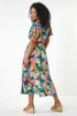 Roman Green Petite Leaf Print Shirred Midi Dress - 8 Image 3