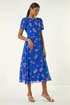 Roman Blue Floral Pleated Chiffon Dress - 16 Image 2
