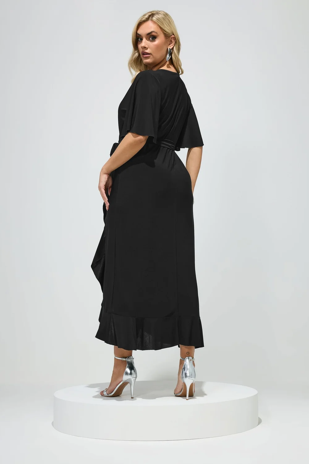 Yours London Curve Black Ruffle Hem Wrap Dress - 30-32 Image 3