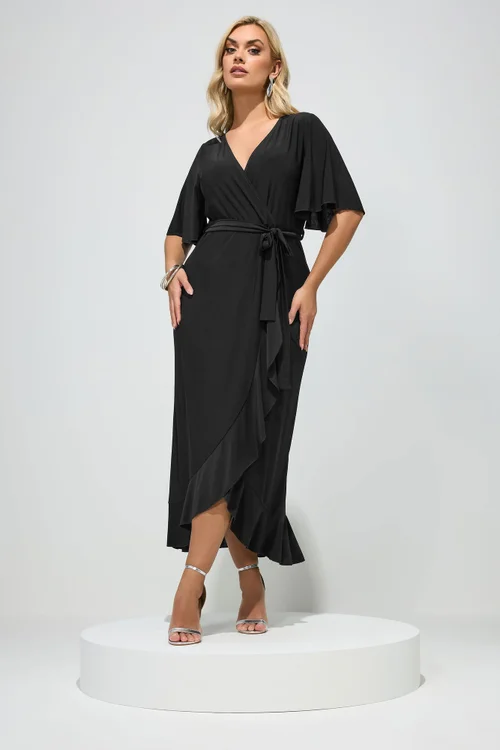 Yours London Curve Black Ruffle Hem Wrap Dress - 30-32 Image 2