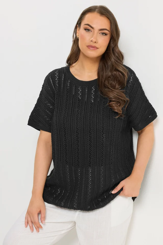 Yours Curve Black Boxy Knitted Top
