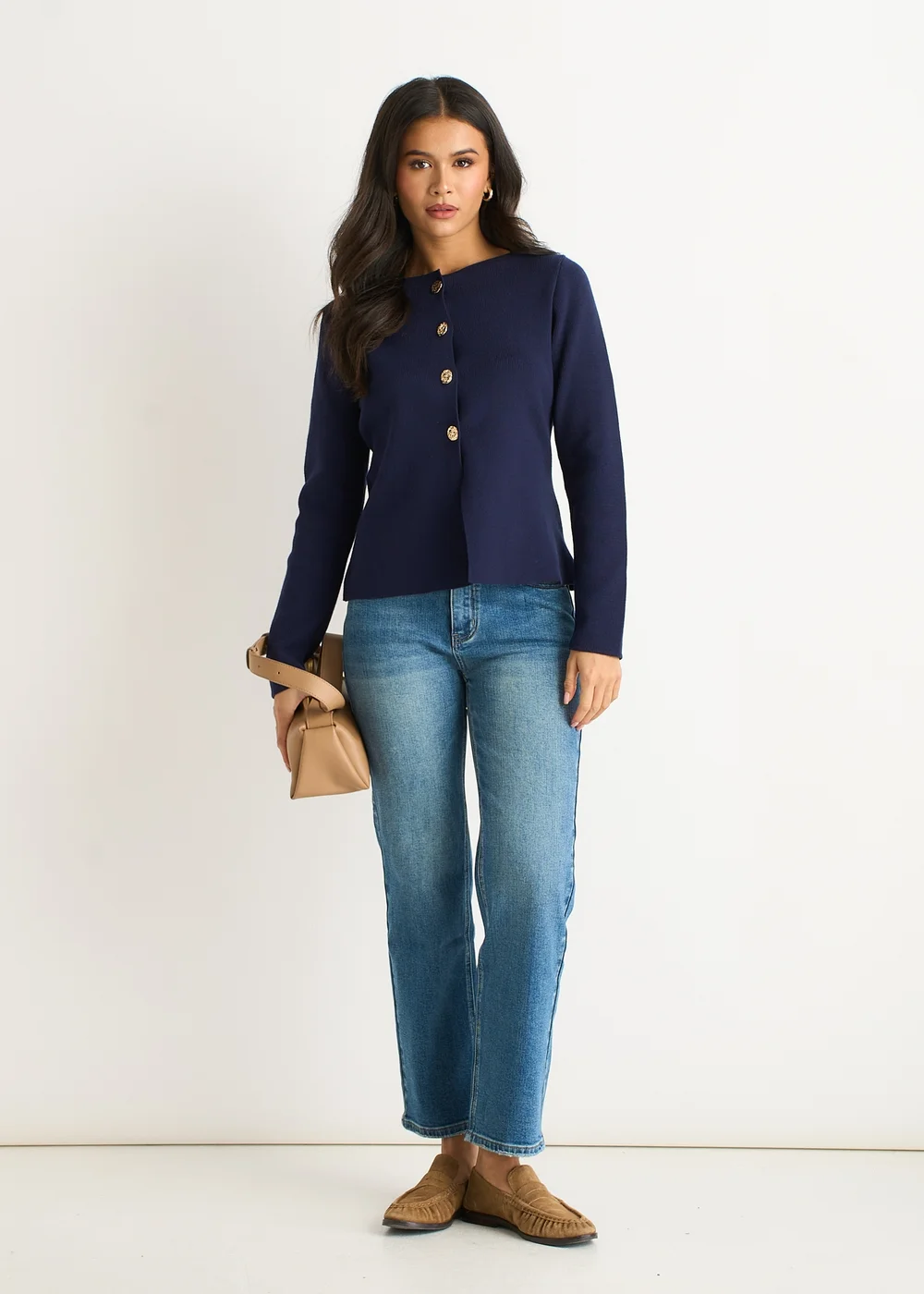 Gini London Navy Button Front Compact Knit Cardigan - M/L Image 1