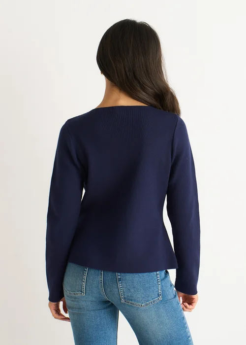 Gini London Navy Button Front Compact Knit Cardigan - M/L Image 2