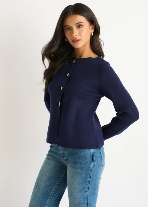 Gini London Navy Button Front Compact Knit Cardigan - M/L Image 4