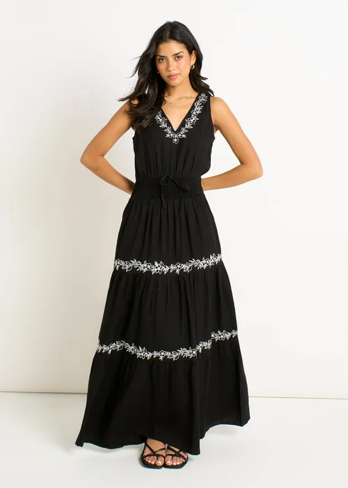 Gini London Black Floral Embroidery Tiered Maxi Dress - 10 Image 1