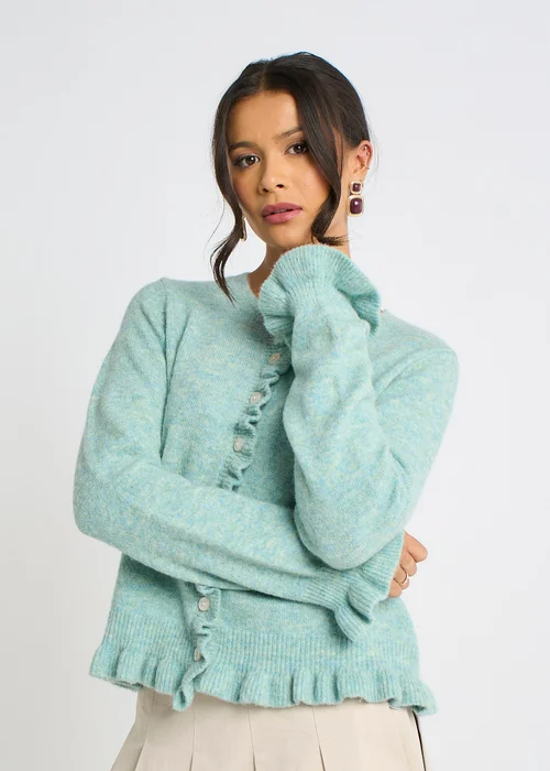 Gini London Green Long Sleeve Ruffle Front Cardigan - L/XL Image 3