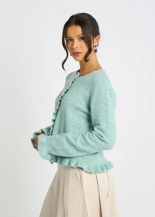 Gini London Green Long Sleeve Ruffle Front Cardigan - L/XL Image 4