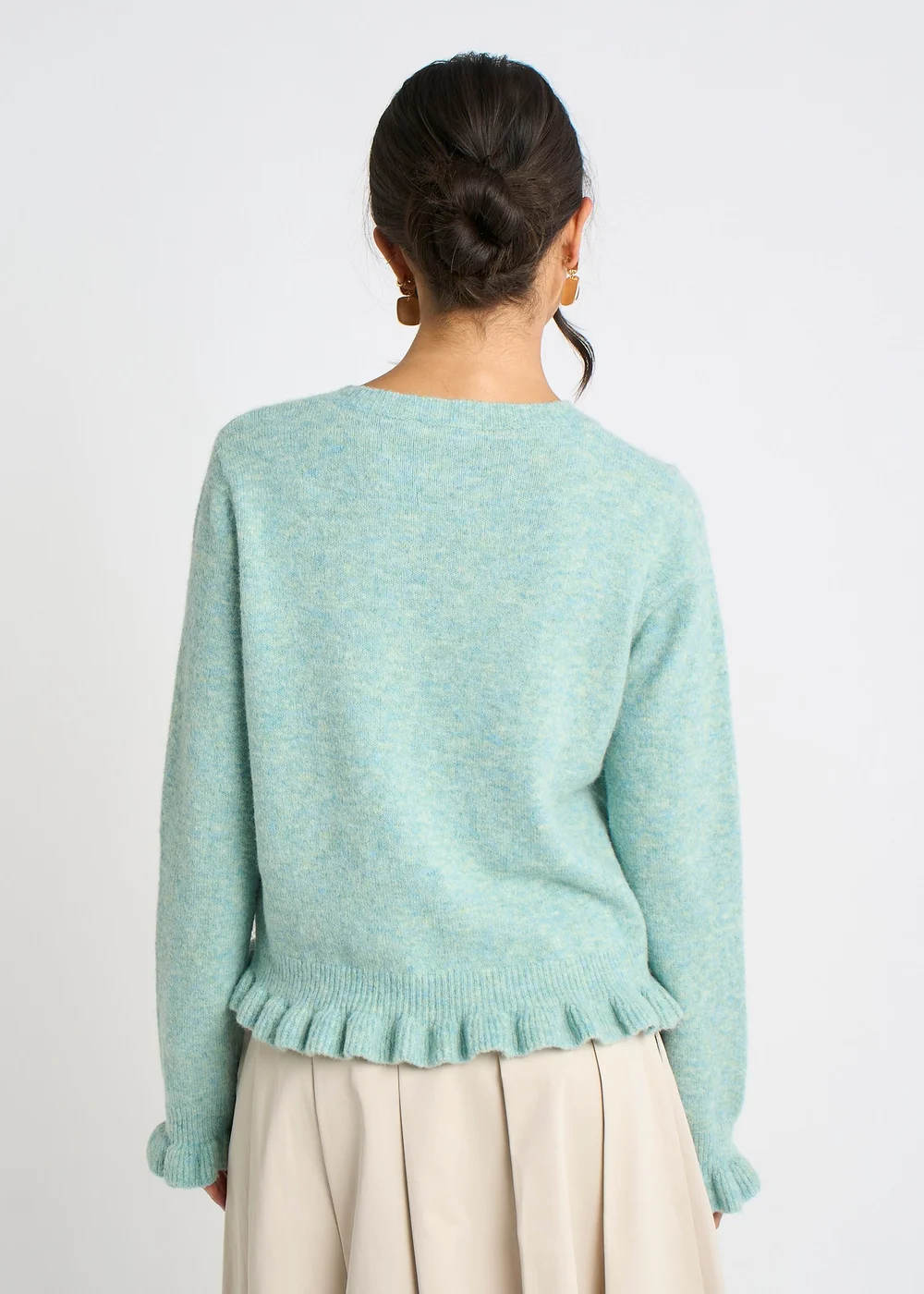 Gini London Green Long Sleeve Ruffle Front Cardigan - L/XL Image 2