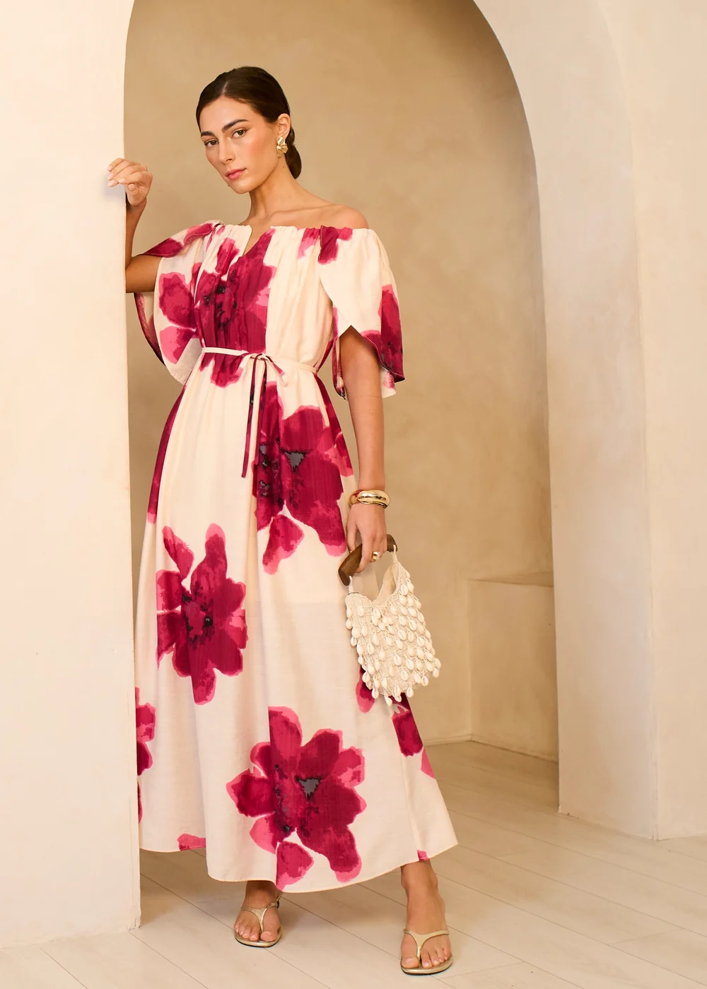 Gini London Pink Bardot Trapeze Maxi Dress - 16 Image 1