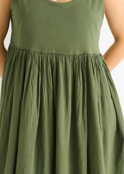 Gini London Khaki Scoop Neck Jersey Cotton Midi Dress - M/L Image 3