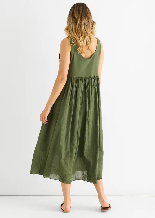 Gini London Khaki Scoop Neck Jersey Cotton Midi Dress - M/L Image 2