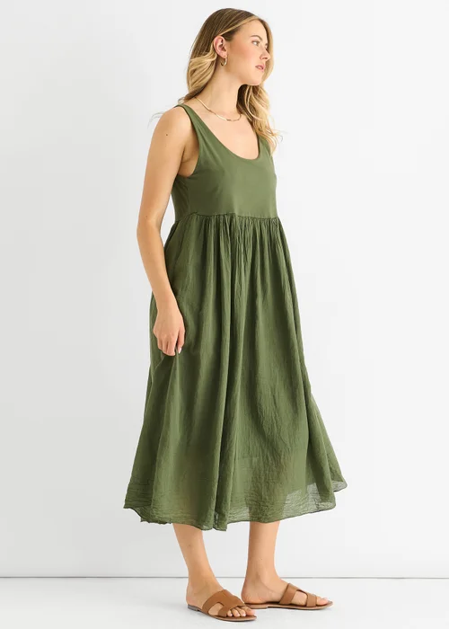 Gini London Khaki Scoop Neck Jersey Cotton Midi Dress - M/L Image 4