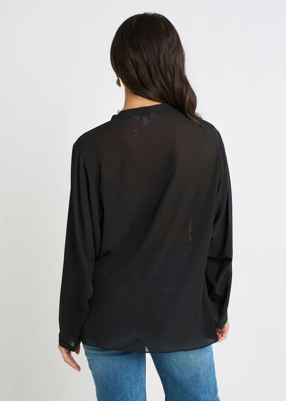 Gini London Black Textured Chiffon Oversized Blouse - M/L Image 2