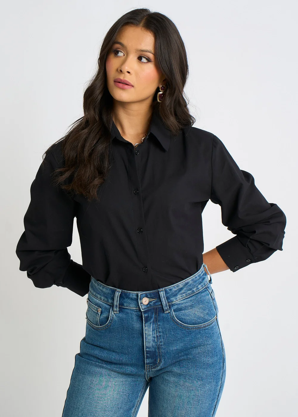 Gini London Black Linen Mix Button Through Shirt - L/XL Image 1