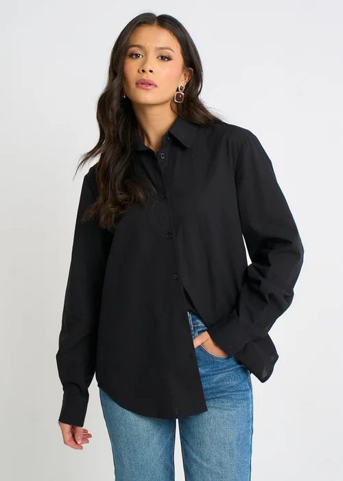 Gini London Black Linen Mix Button Through Shirt - L/XL Image 3