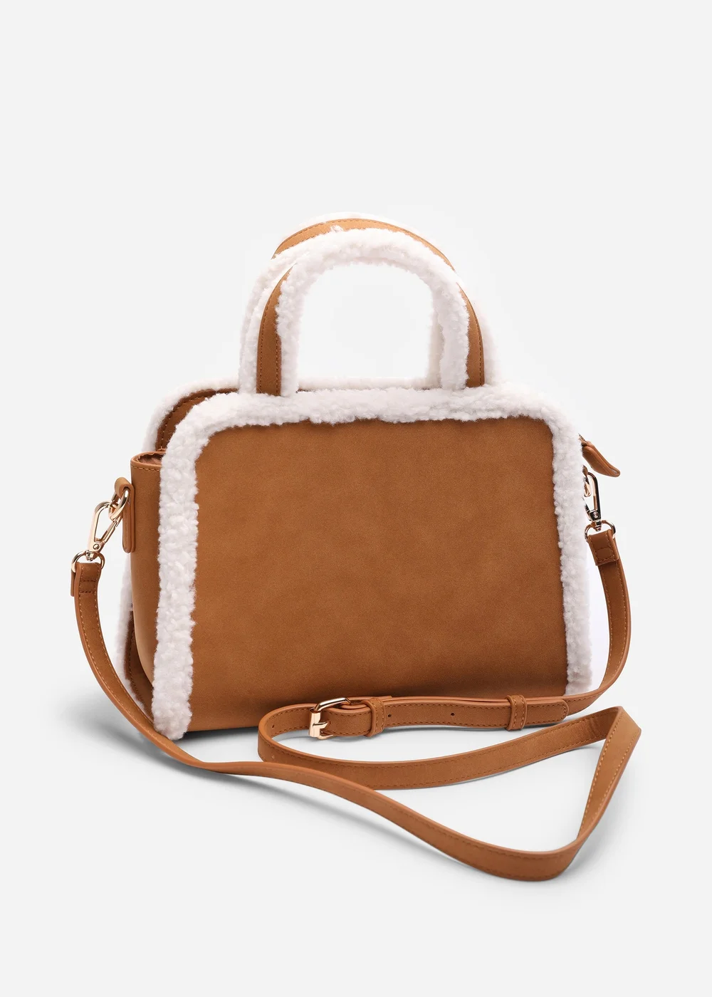 Where's That From Womens Kismet Borg Trim Tote Bag with Cross Body Strap In Camel - One Size Image 5