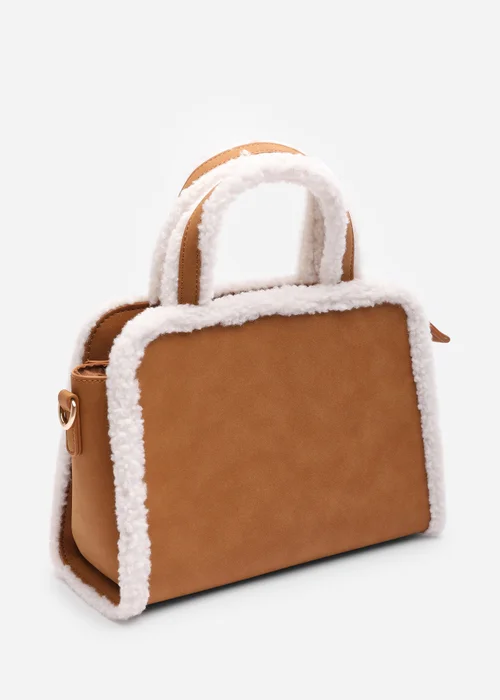 Where's That From Womens Kismet Borg Trim Tote Bag with Cross Body Strap In Camel - One Size Image 3