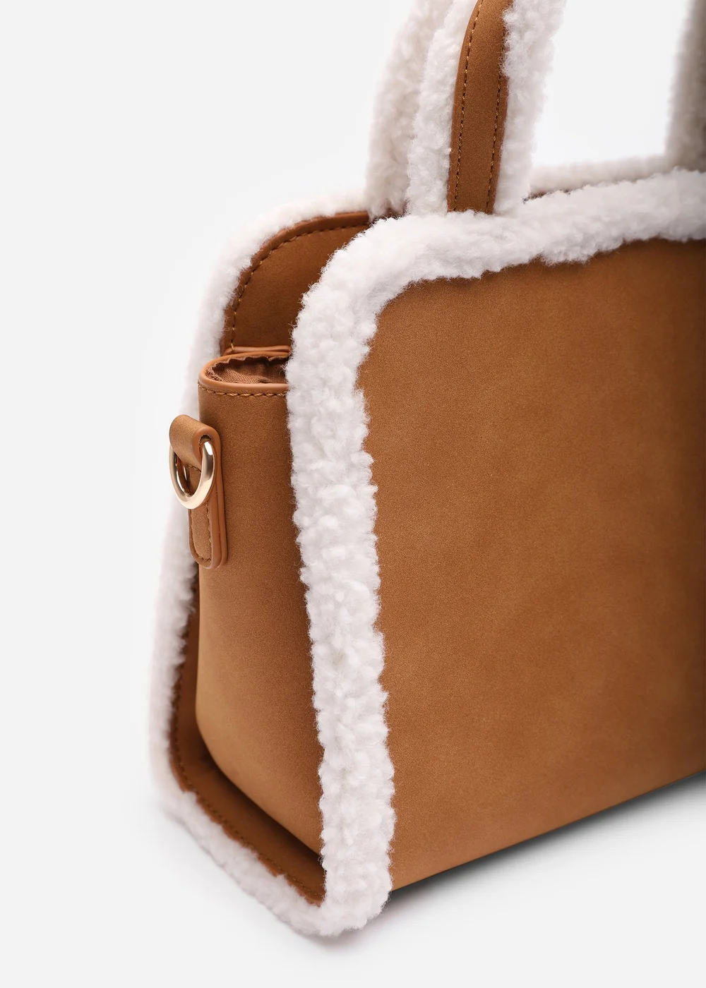 Where's That From Womens Kismet Borg Trim Tote Bag with Cross Body Strap In Camel - One Size Image 4