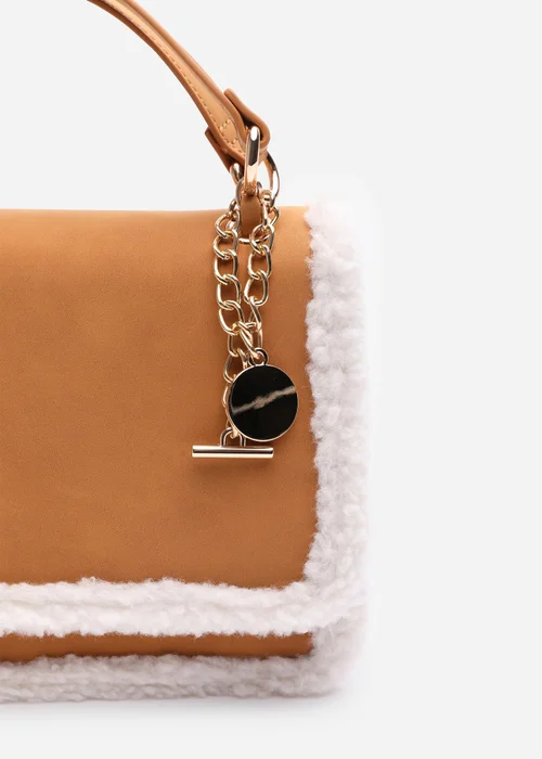 Where's That From Womens Freesia Top Handle Satchel Borg Trim Tote Bag In Tan - One Size Image 4