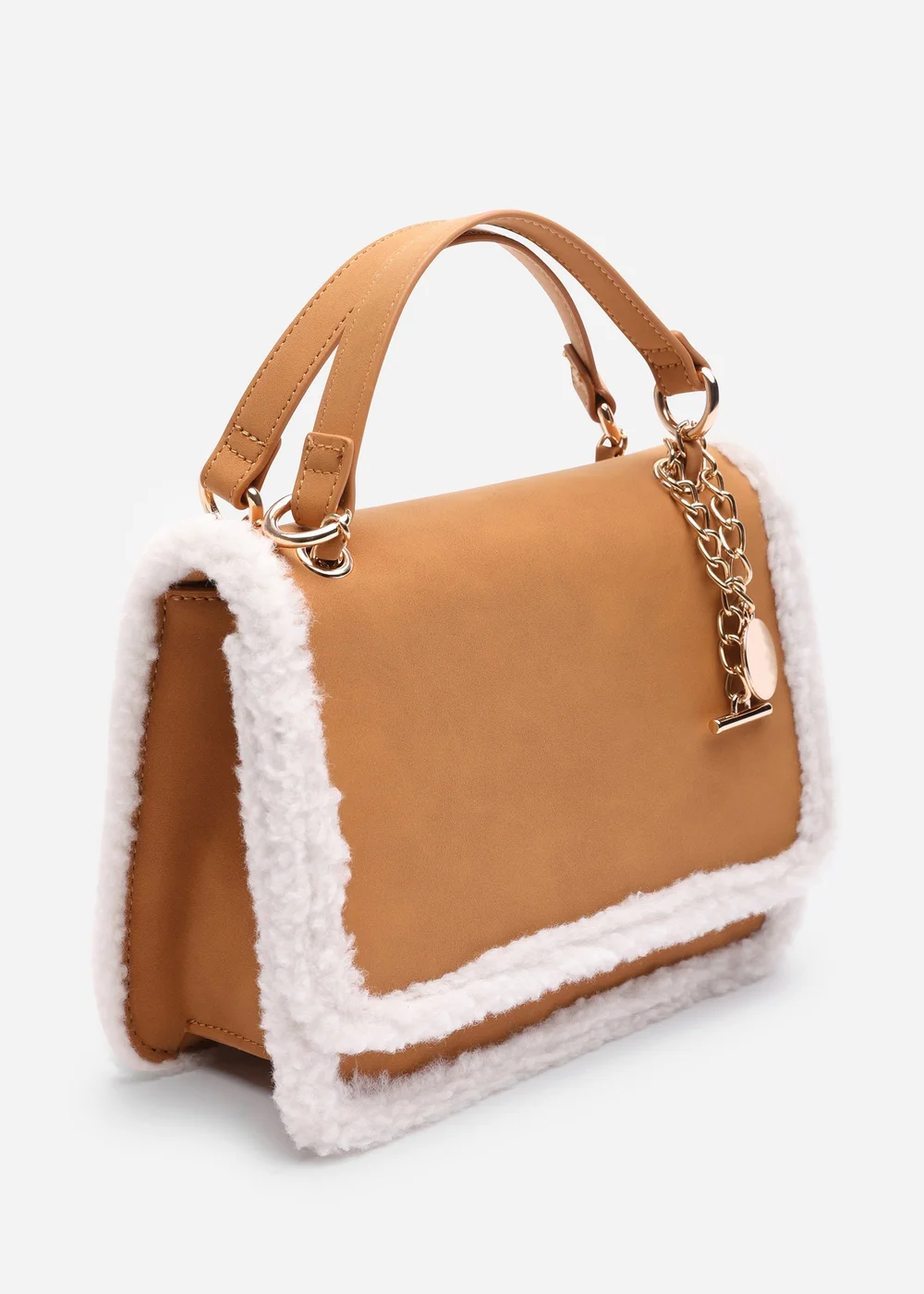 Where's That From Womens Freesia Top Handle Satchel Borg Trim Tote Bag In Tan - One Size Image 3