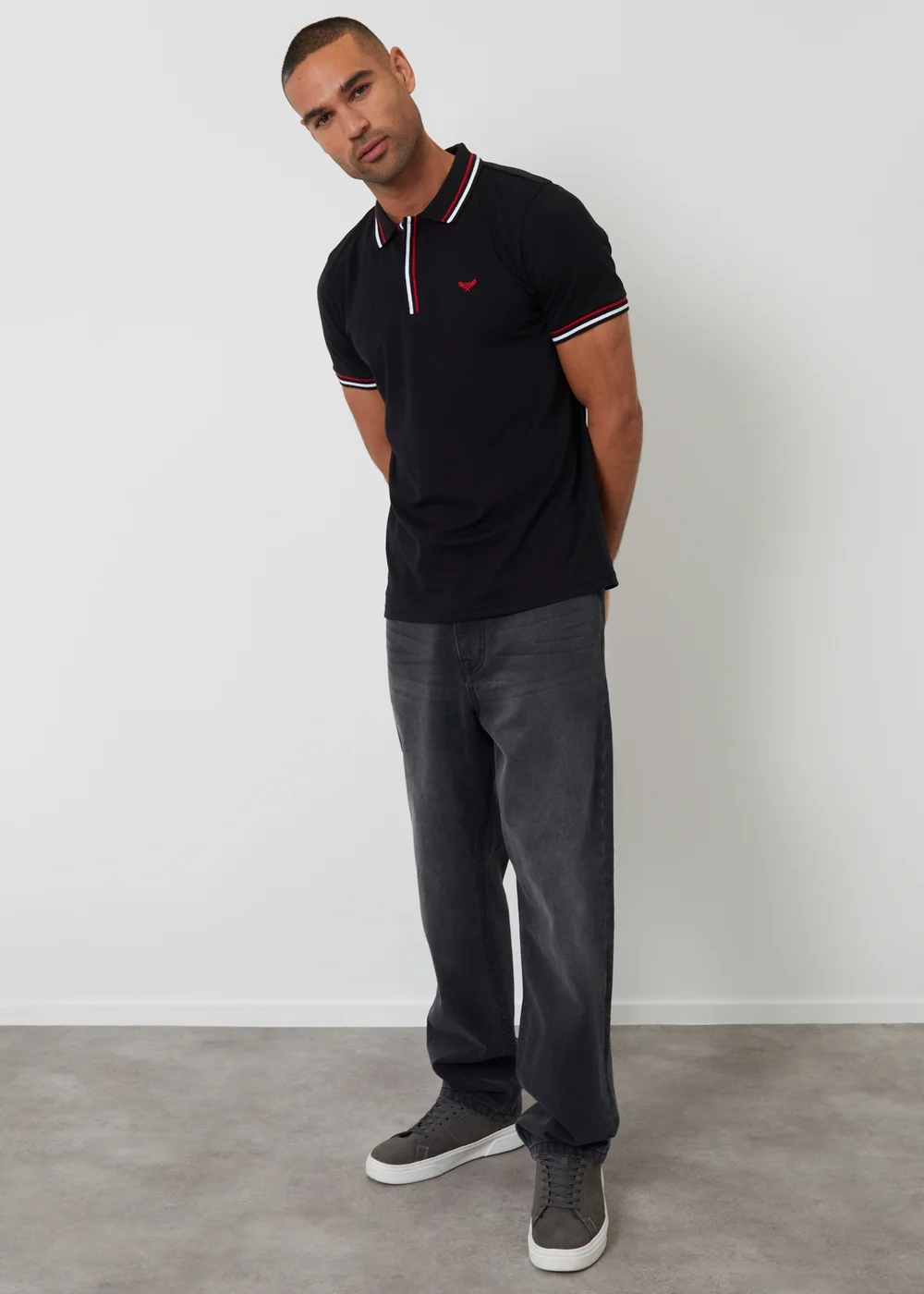 Threadbare Black Contrast Tipping Cotton Jersey Polo Shirt - S Image 3