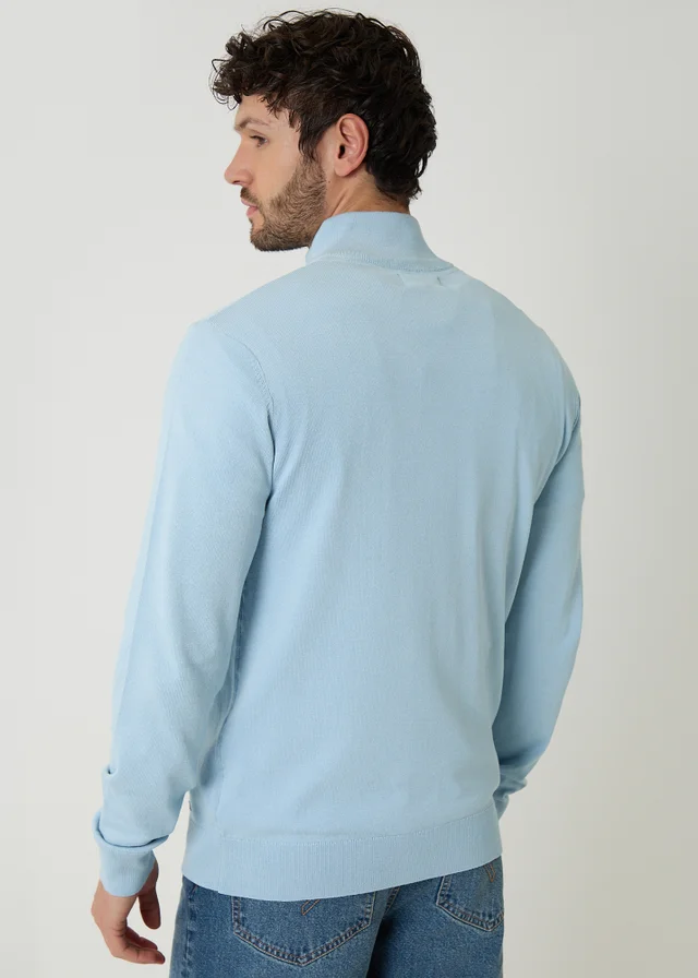Threadbare Light Blue Funnel Neck Quarter Zip Knitted Jumper