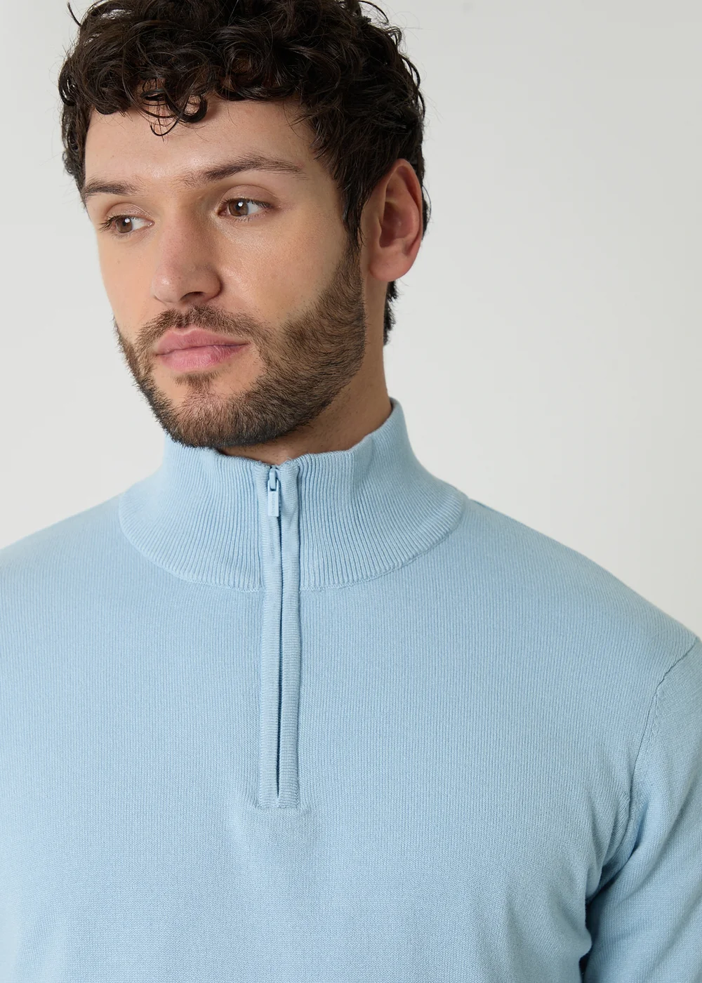 Threadbare Light Blue Funnel Neck Quarter Zip Knitted Jumper - XL Image 4