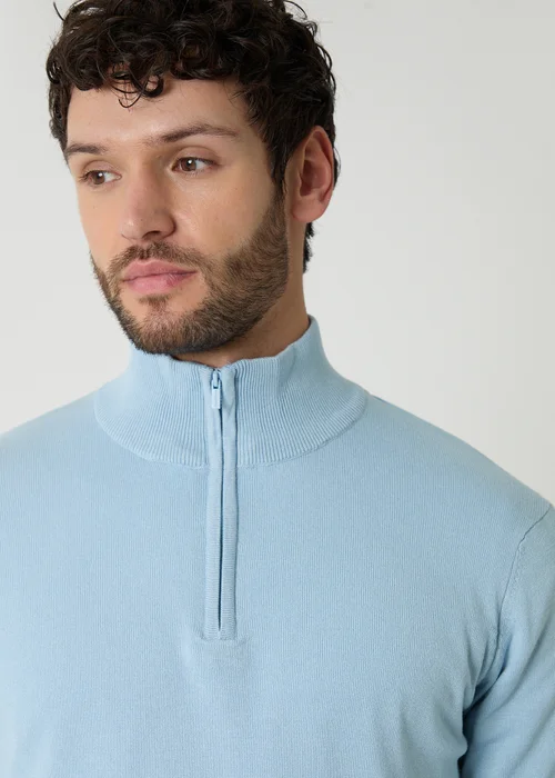 Threadbare Light Blue Funnel Neck Quarter Zip Knitted Jumper - XL Image 4