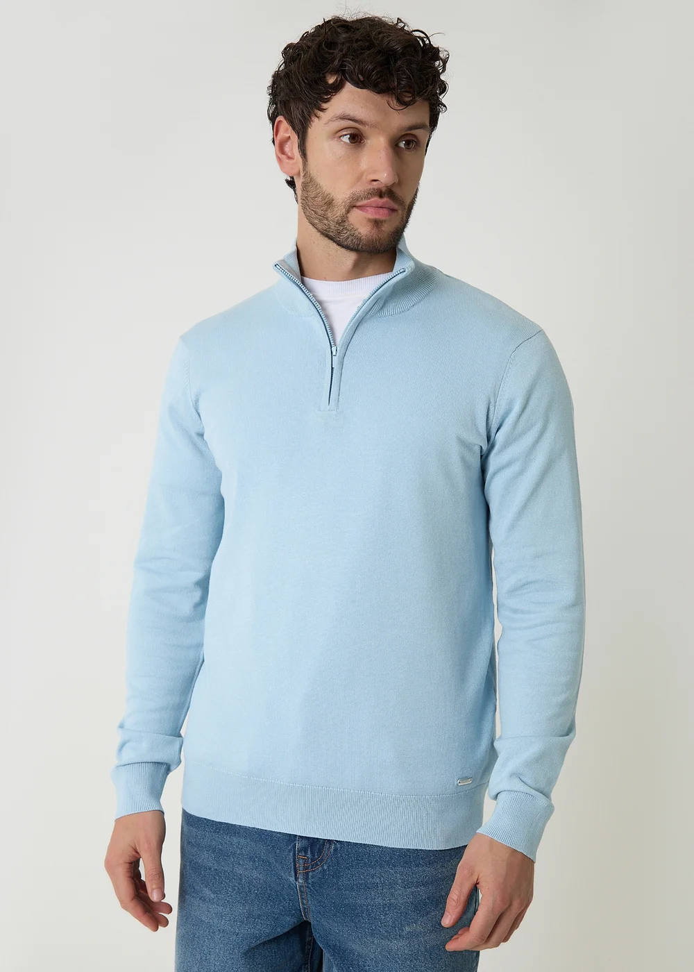 Threadbare Light Blue Funnel Neck Quarter Zip Knitted Jumper - XL Image 1