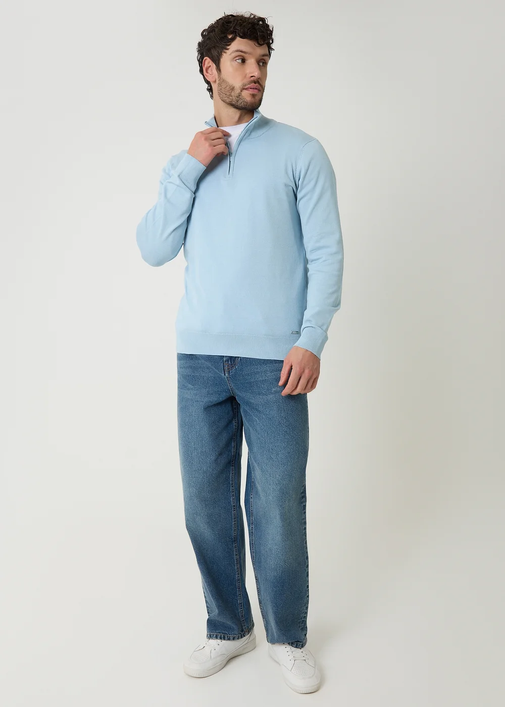 Threadbare Light Blue Funnel Neck Quarter Zip Knitted Jumper - XL Image 3