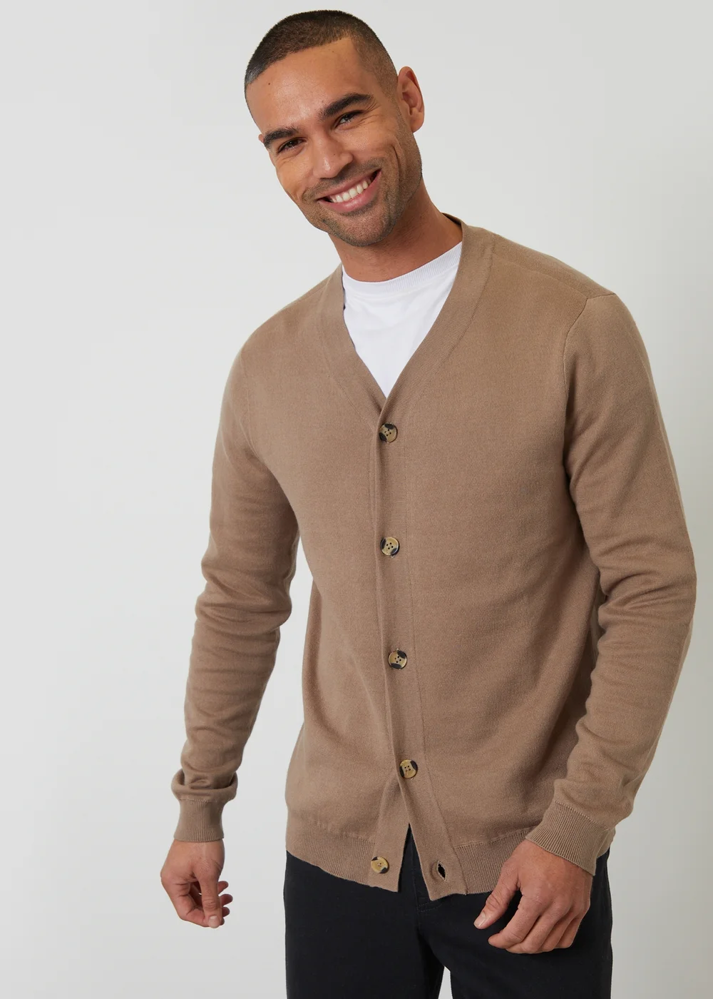 Threadbare Taupe Cotton Blend Knitted Cardigan - L Image 1