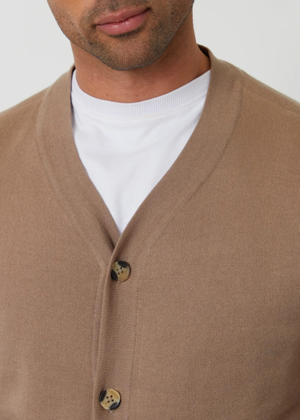 Threadbare Taupe Cotton Blend Knitted Cardigan - L Image 4