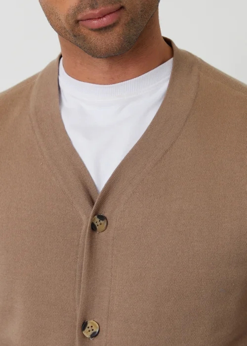 Threadbare Taupe Cotton Blend Knitted Cardigan - L Image 4