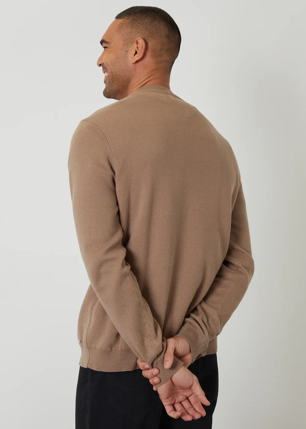 Threadbare Taupe Cotton Blend Knitted Cardigan - L Image 2