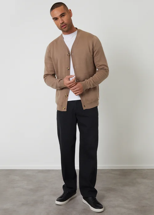 Threadbare Taupe Cotton Blend Knitted Cardigan - L Image 3