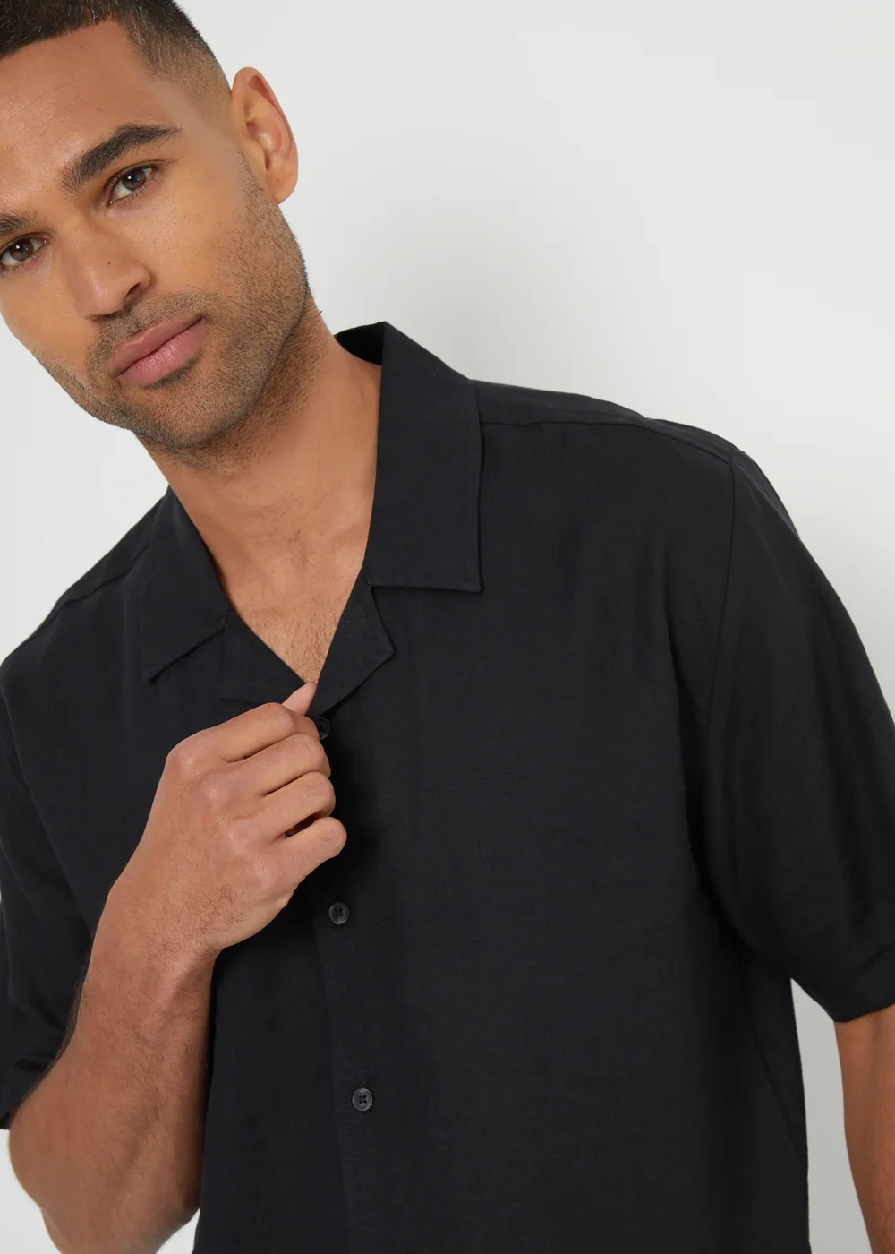 Threadbare Black Kylian Linen Blend Revere Collar Short Sleeve Shirt - L Image 3