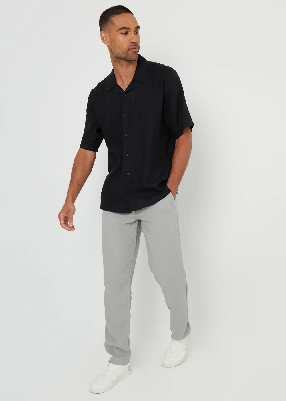 Threadbare Black Kylian Linen Blend Revere Collar Short Sleeve Shirt - L Image 4