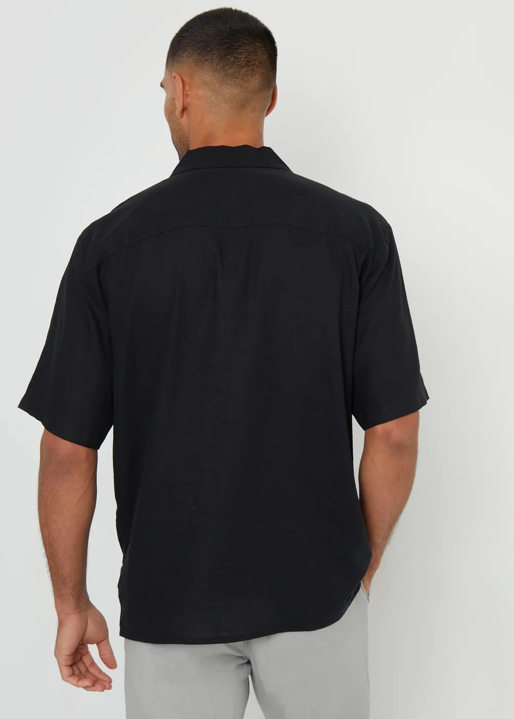 Threadbare Black Kylian Linen Blend Revere Collar Short Sleeve Shirt - L Image 2