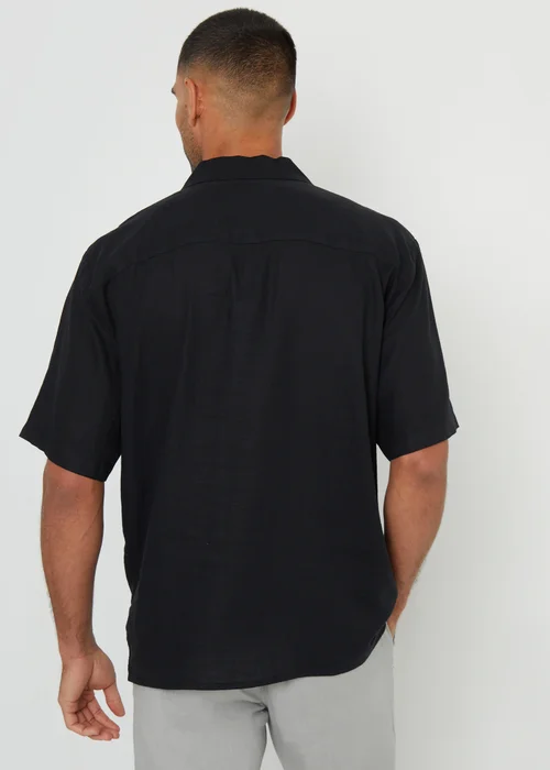 Threadbare Black Kylian Linen Blend Revere Collar Short Sleeve Shirt - L Image 2