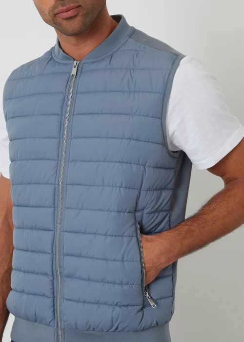 Threadbare Blue Quilted Hybrid Gilet - S Image 4