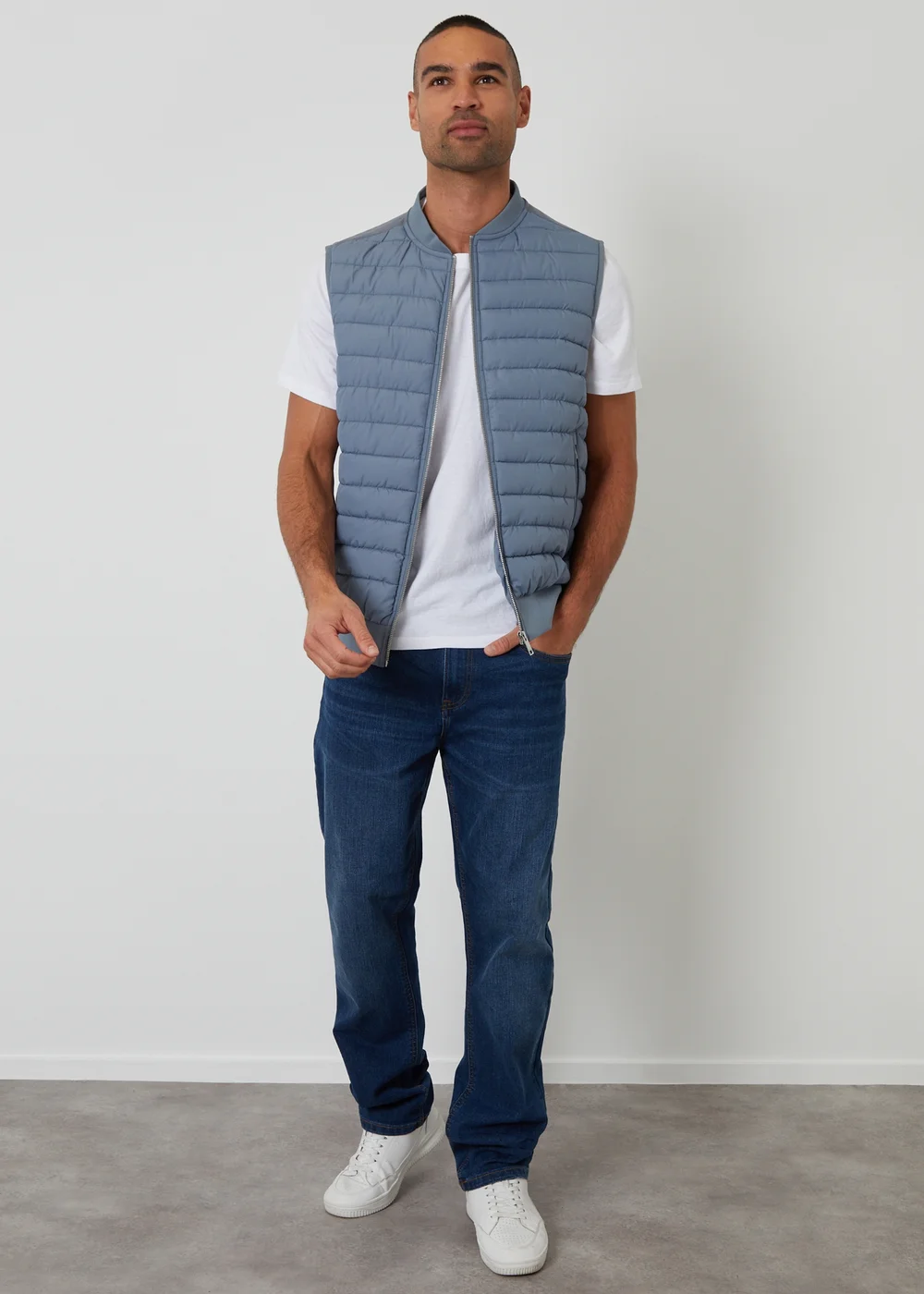 Threadbare Blue Quilted Hybrid Gilet - S Image 3