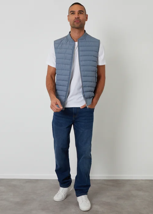 Threadbare Blue Quilted Hybrid Gilet - S Image 3