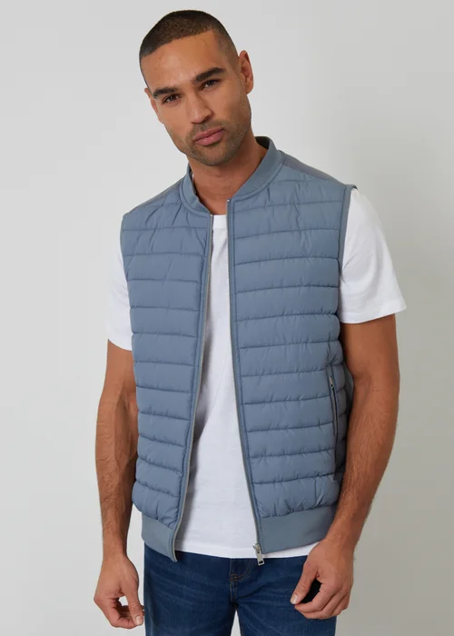 Threadbare Blue Quilted Hybrid Gilet - S Image 1