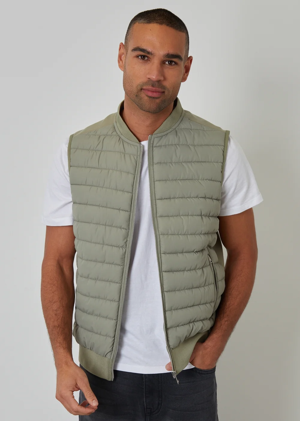 Threadbare Soft Green Quilted Hybrid Gilet - XL Image 1