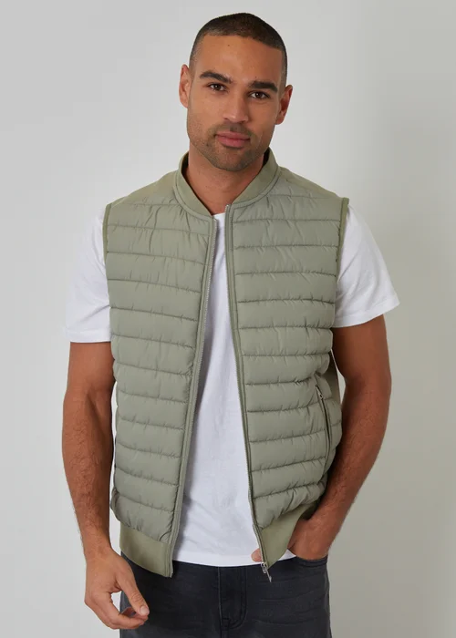 Threadbare Soft Green Quilted Hybrid Gilet - XL Image 1