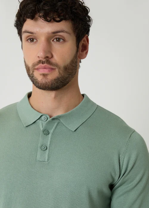Threadbare Soft Green Knitted Long Sleeve Polo Jumper - XL Image 4